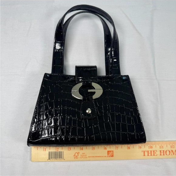Guess Shiny Black Croc-Embossed Mini Bag - Picture 5 of 6